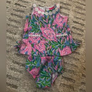 Lilly Pulitzer Size 3-6 Months Pink Tag Two Piece Set with Top and Bummies